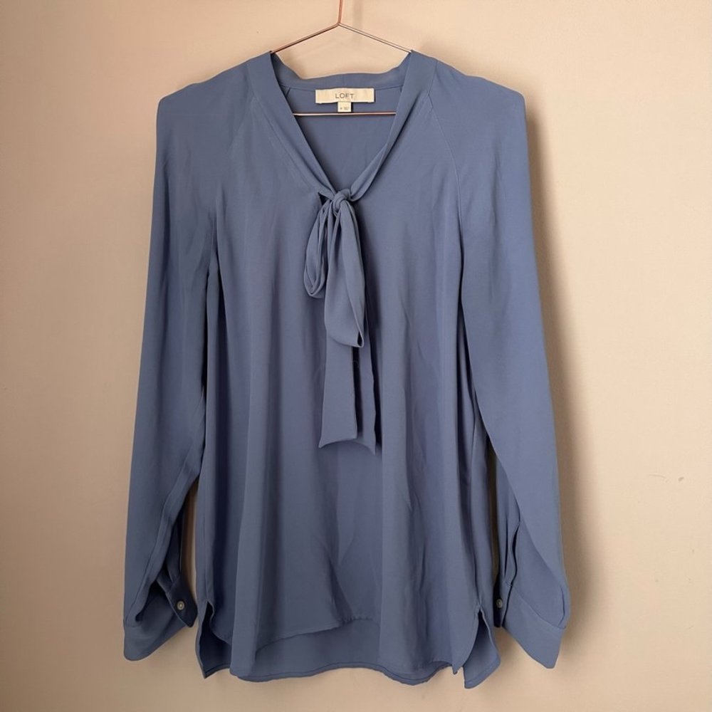 Ann Taylor LOFT - Bow Blouse - Dusty Blue - M